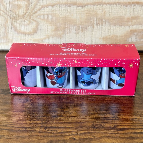 Disney Lilo & Stitch glassware set of four 1.5 oz shot display glasses Christmas - Picture 1 of 9